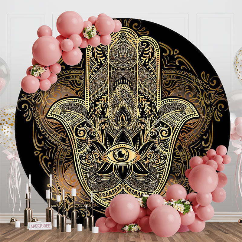 Lofaris Round Gold Mysterious Mandala Hamasa Hand Backdrop