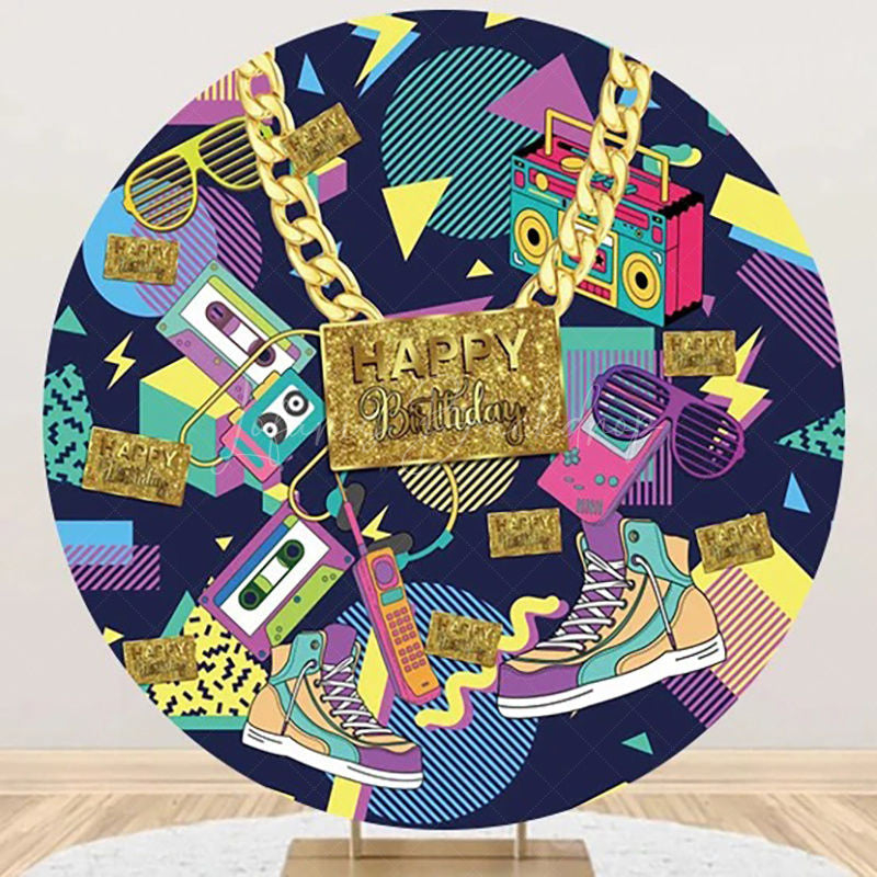 Lofaris Round Golden Necklace Music Disco Birthday Backdrop