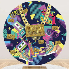 Lofaris Round Golden Necklace Music Disco Birthday Backdrop