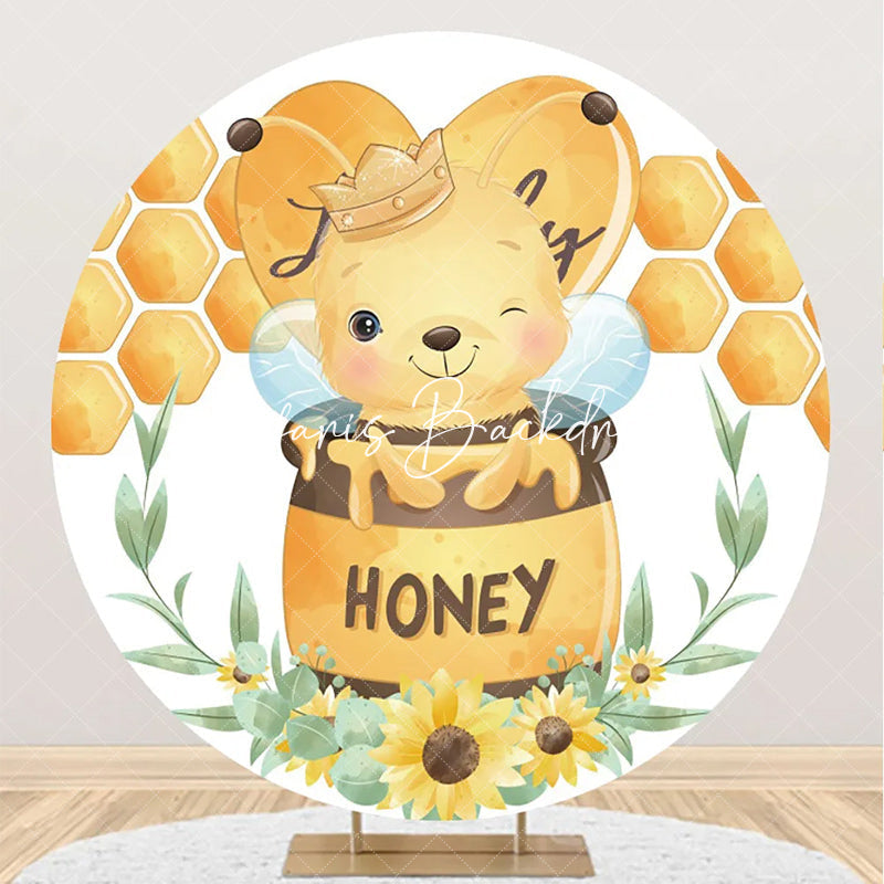 Lofaris Round Little Bee Honeycomb Floral Birthday Backdrop