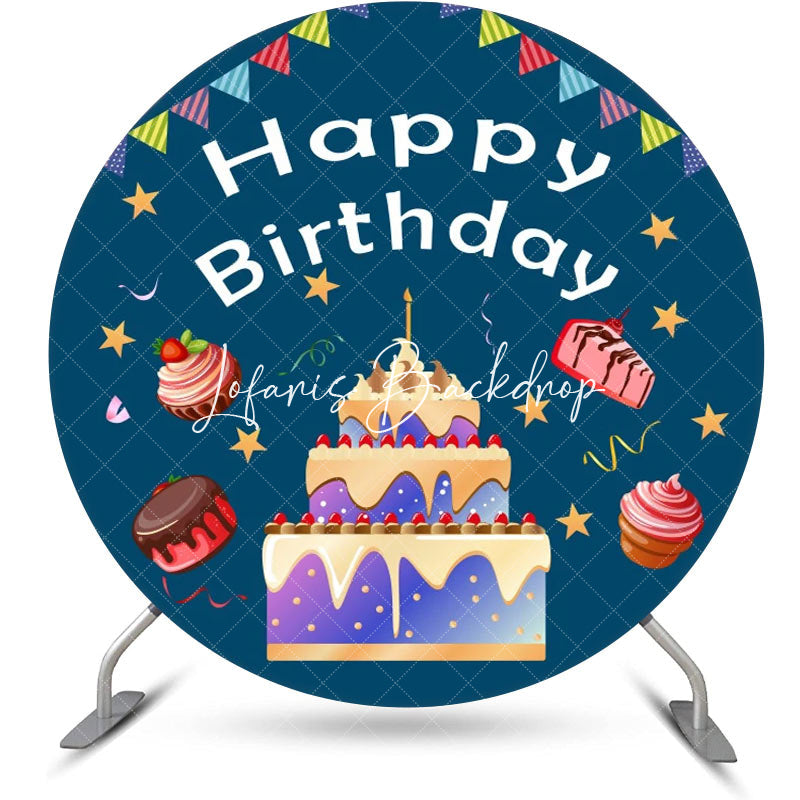 Lofaris Round Navy Blue Cake Desserts Backdrop For Birthday