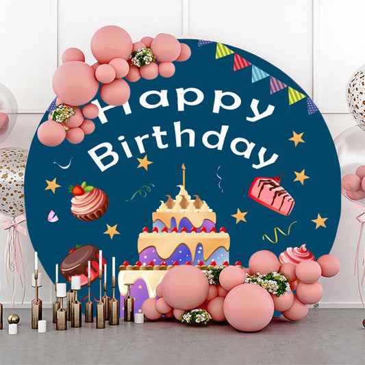 Lofaris Round Navy Blue Cake Desserts Backdrop For Birthday