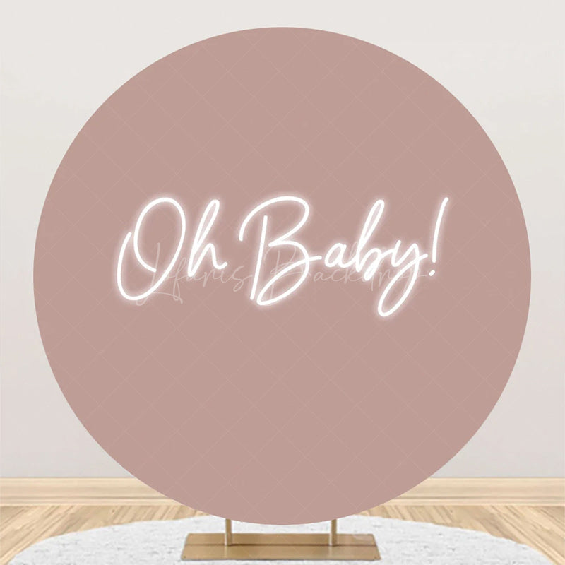 Lofaris Round Oh Baby Pink Neon Backdrop For Gender Reveal