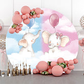 Lofaris Round Pink Blue Clould Elephant Baby Shower Backdrop