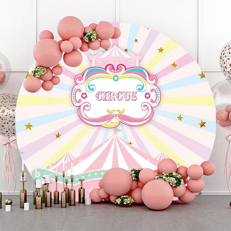 Lofaris Round Pink Circus Stars Rainbow Birthday Backdrop