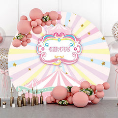 Lofaris Round Pink Circus Stars Rainbow Birthday Backdrop