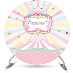 Lofaris Round Pink Circus Stars Rainbow Birthday Backdrop