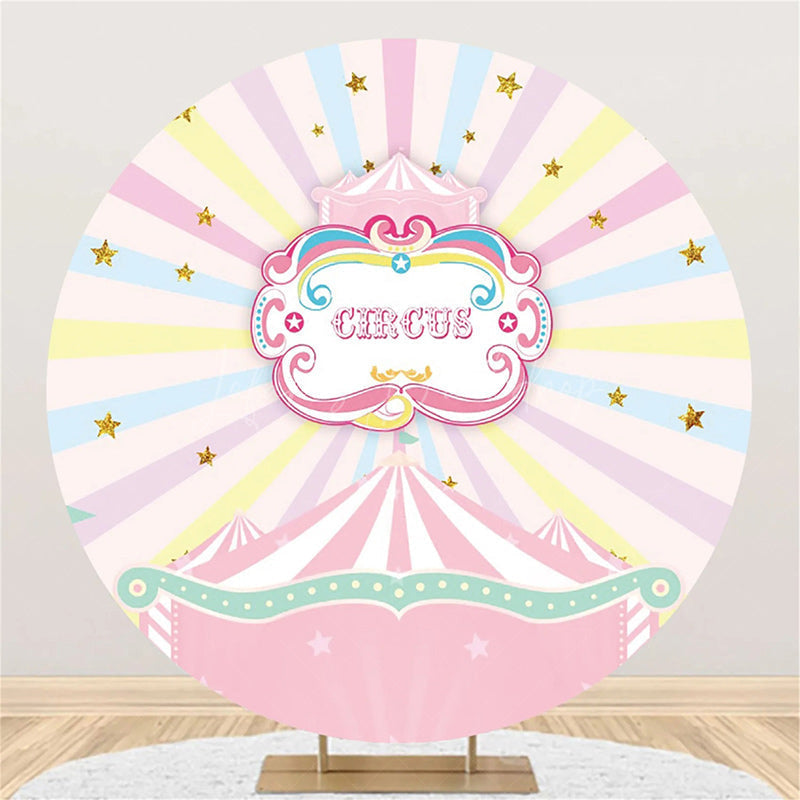 Lofaris Round Pink Circus Stars Rainbow Birthday Backdrop