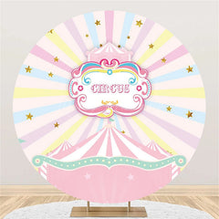 Lofaris Round Pink Circus Stars Rainbow Birthday Backdrop