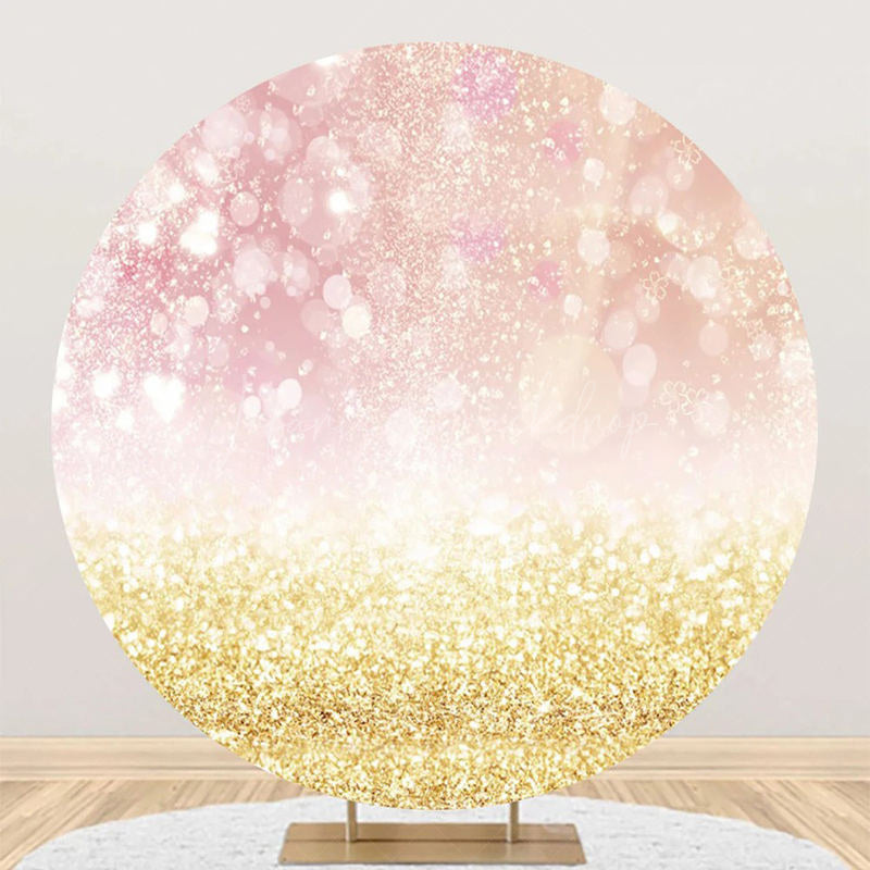 Lofaris Round Pink Golden Glitter Bokeh Birthday Backdrop