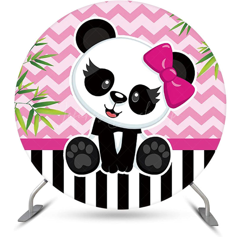 Lofaris Round Pink Green Bamboo Panda Baby Shower Backdrop