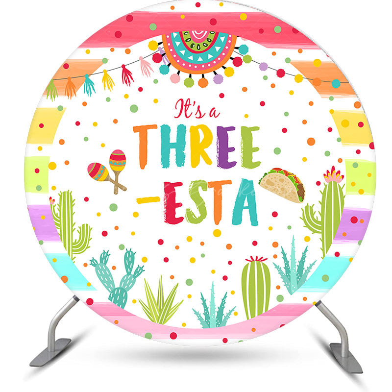 Lofaris Round Rainbow Stripe Three Esta Birthday Backdrop