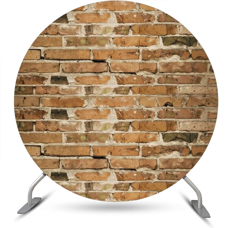 Lofaris Round Retro Faded Brown Brick Wall Party Backdrop
