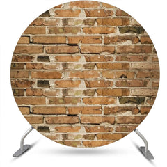 Lofaris Round Retro Faded Brown Brick Wall Party Backdrop