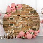 Lofaris Round Retro Faded Brown Brick Wall Party Backdrop