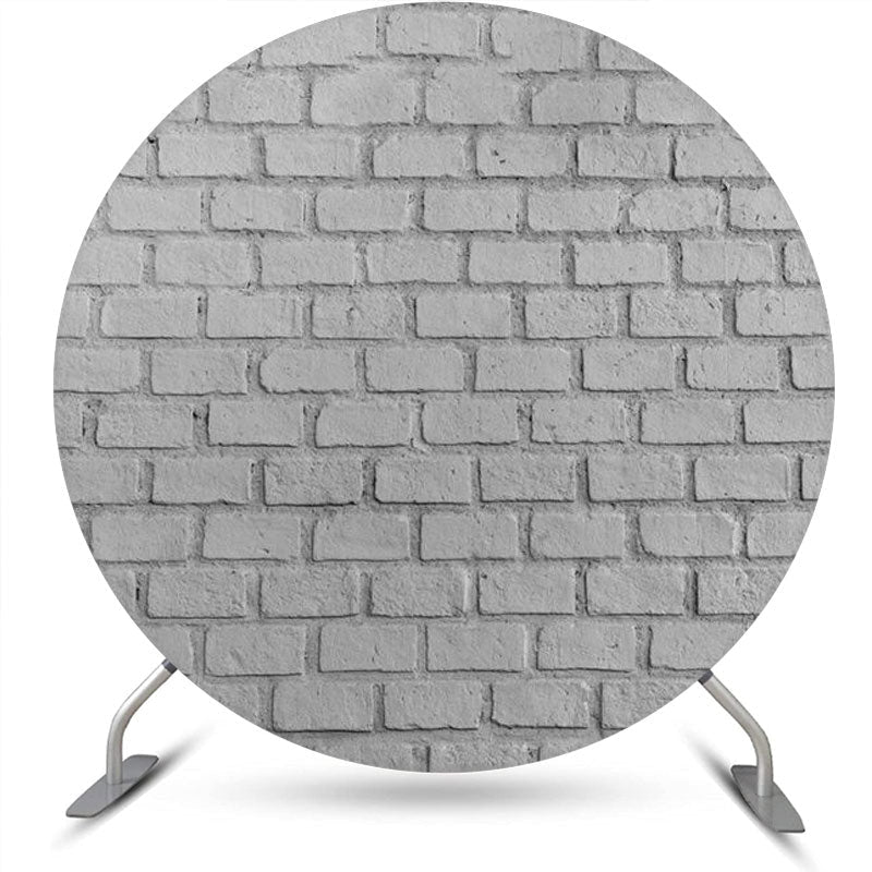 Lofaris Round Retro Grey Brick Wall Birthday Party Backdrop
