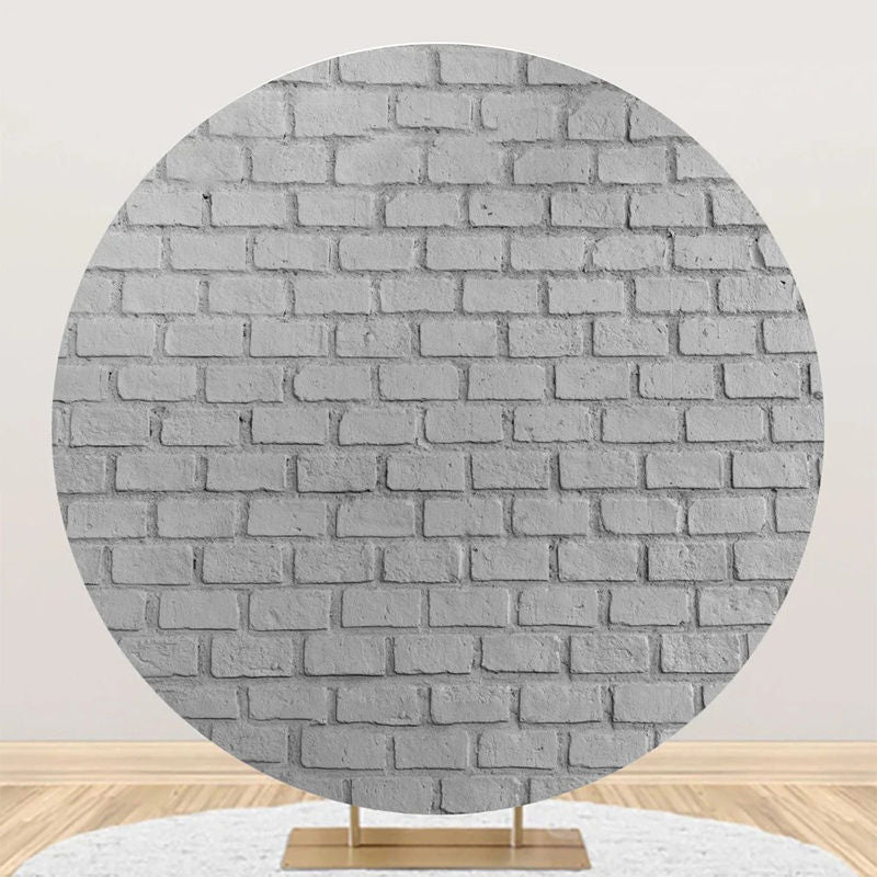 Lofaris Round Retro Grey Brick Wall Birthday Party Backdrop