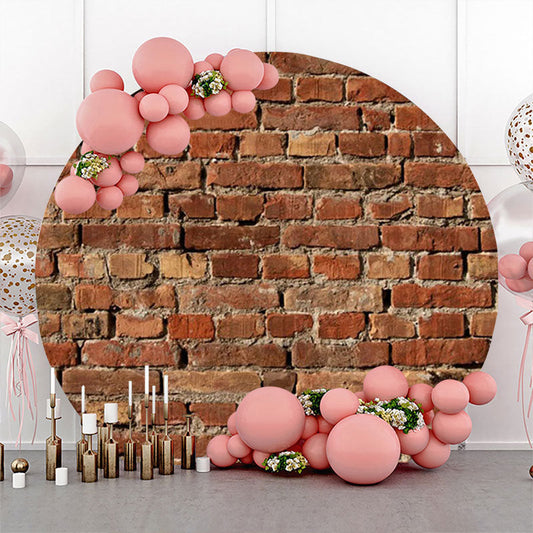 Lofaris Round Retro Red Brick Wall Birthday Party Backdrop