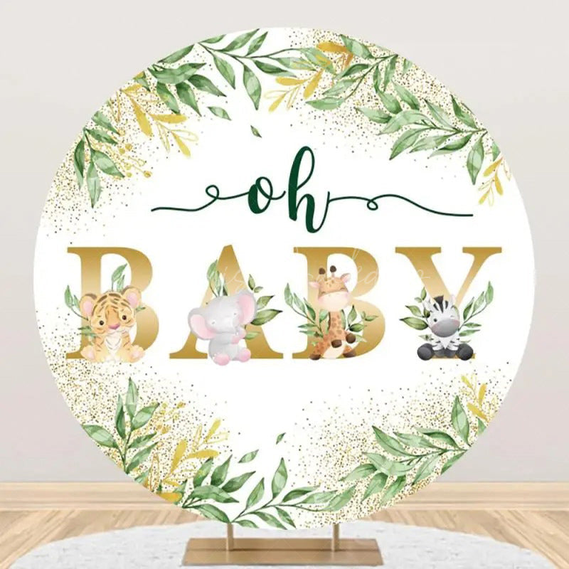 Lofaris Round Safari Floral Gold Oh Baby Party Backdrop