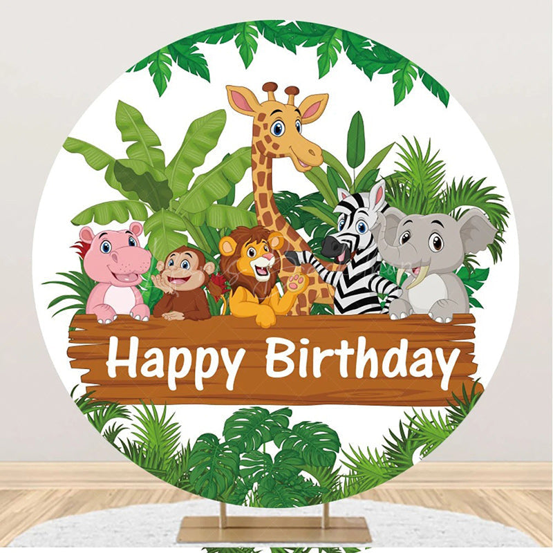 Lofaris Round Safari Forest Animals Birthday Party Backdrop