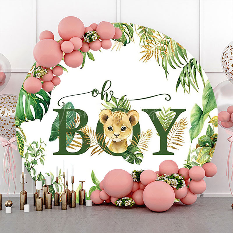 Lofaris (Ship In 24HR) Round Safari Lion Oh Baby Gender Reveal Backdrop