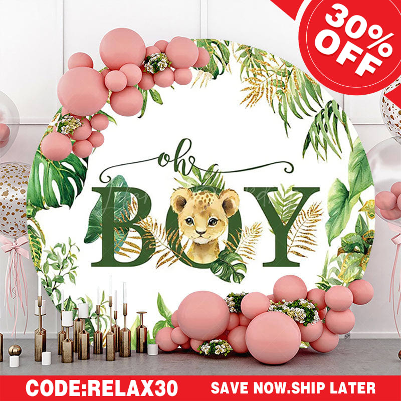 Lofaris (Ship In 24HR) Round Safari Lion Oh Baby Gender Reveal Backdrop