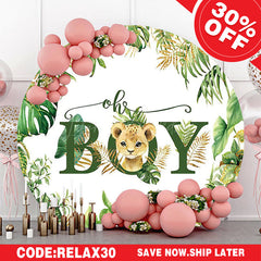 Lofaris (Ship In 24HR) Round Safari Lion Oh Baby Gender Reveal Backdrop