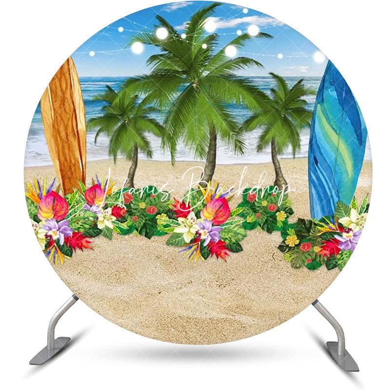 Lofaris Round Sand Floral Trees Surfboard Summer Backdrop