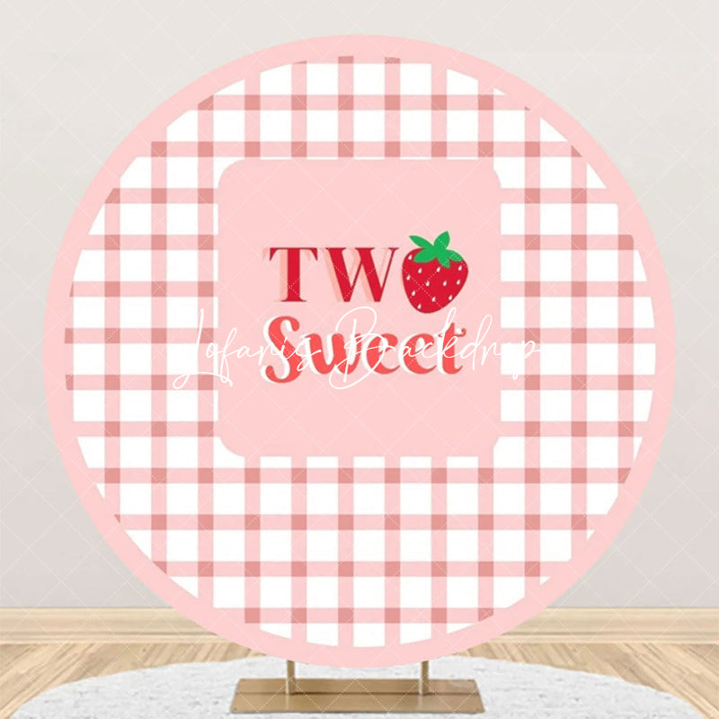 Lofaris Round Strawberry Plaid Two Sweet Birthday Backdrop