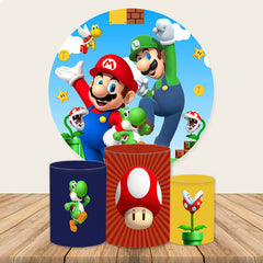 Lofaris Round Super Mary Themed Cartoon Party Backdrop Kit
