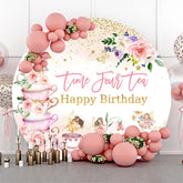 Lofaris Round Time Four Tea Floral 4th Birthday Backdrop