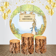 Lofaris Round Tree Cute Bunny Squirrel Birthday Backdrop Kit