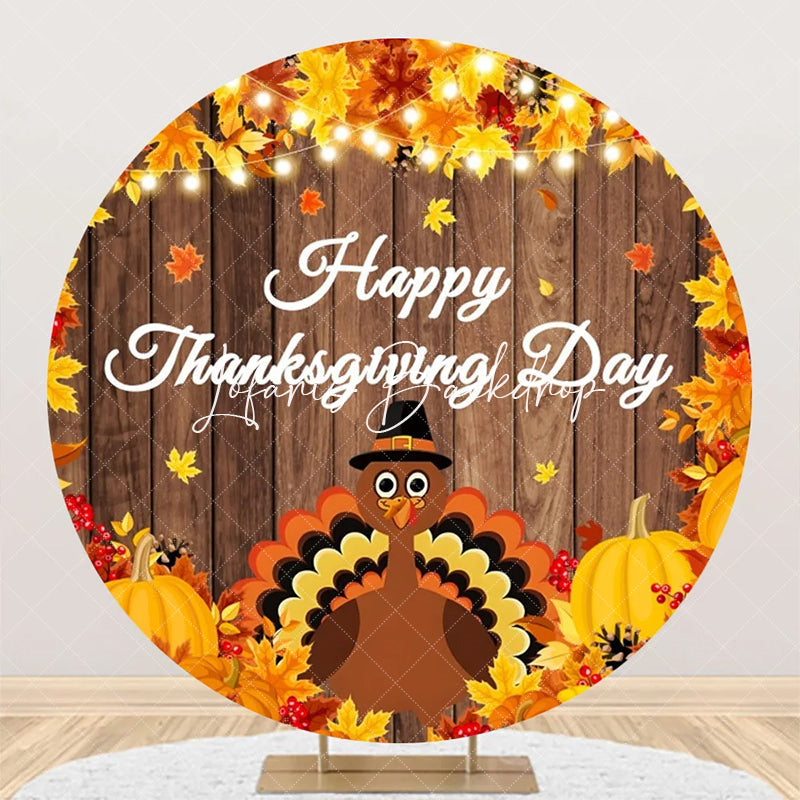 Lofaris Round Turkey Pumpkin Maple Thanksgiving Day Backdrop