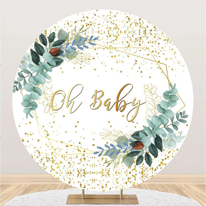 Lofaris Round White Greenery Oh Baby Gender Reveal Backdrop