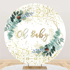 Lofaris Round White Greenery Oh Baby Gender Reveal Backdrop