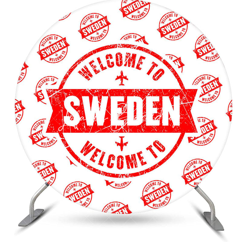 Lofaris Round White Red Retro Welcome To Sweden Backdrop