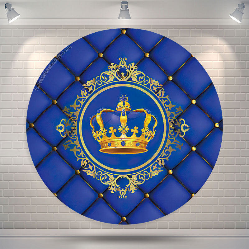 Lofaris Royal Blue Gold Crown Girl Birthday Round Backdrop