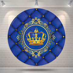 Lofaris Royal Blue Gold Crown Girl Birthday Round Backdrop