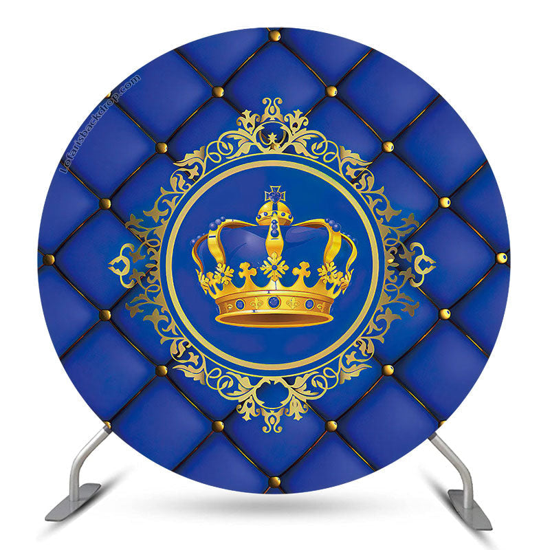Lofaris Royal Blue Gold Crown Girl Birthday Round Backdrop
