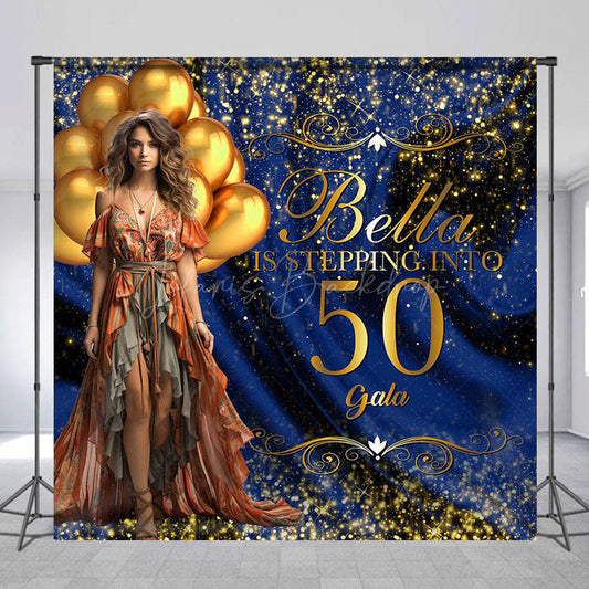 Lofaris Royal Blue Gold Luxury Custom 50th Birthday Backdrop