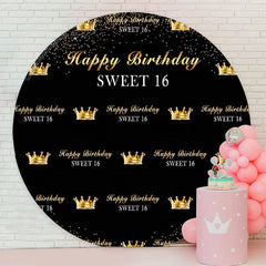 Lofaris Royal Golden Black Sweet 16 Birthday Round Backdrop