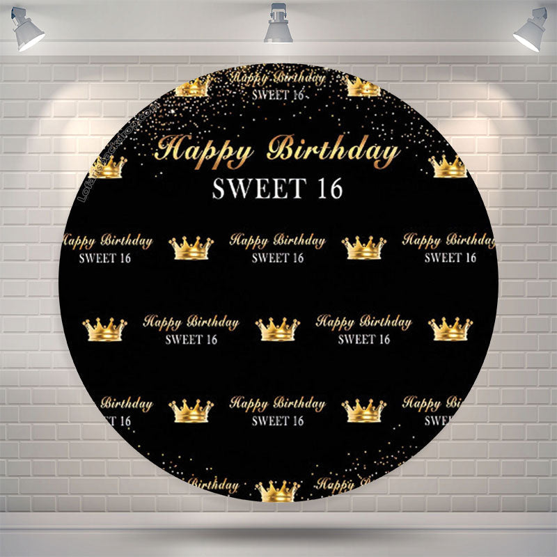 Lofaris Royal Golden Black Sweet 16 Birthday Round Backdrop