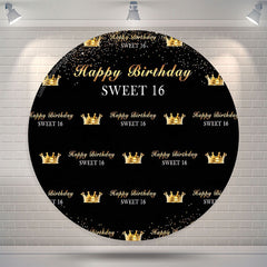 Lofaris Royal Golden Black Sweet 16 Birthday Round Backdrop