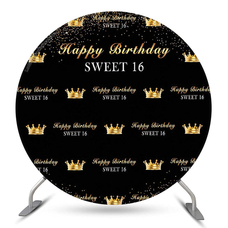 Lofaris Royal Golden Black Sweet 16 Birthday Round Backdrop