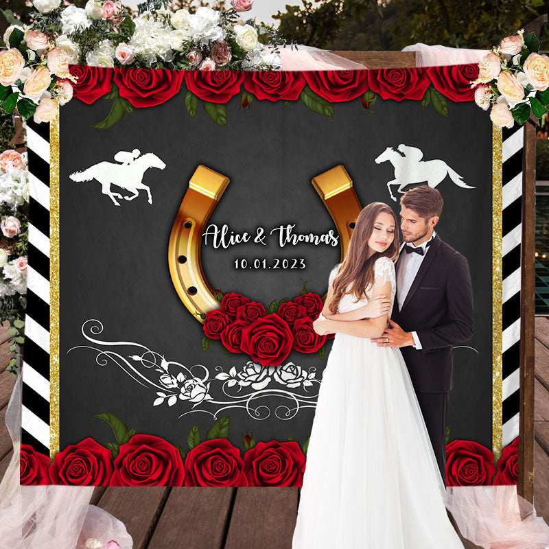 Lofaris Run For The Roses Black And Golden Wedding Backdrop