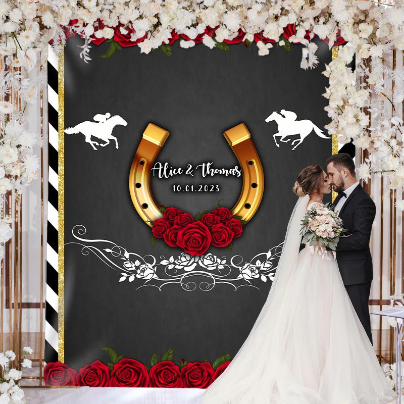 Lofaris Run For The Roses Black And Golden Wedding Backdrop