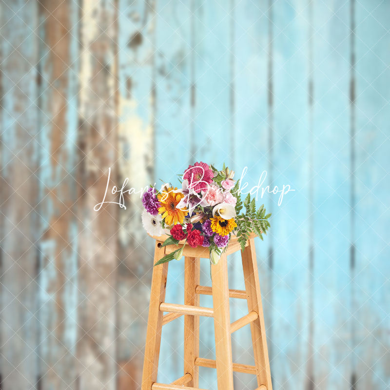 Lofaris Rustic Blue Faded Retro Wood Wall Photo Backdrop