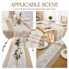 Lofaris Rustic Natural Jute Lace Banquet Table Runner Decor