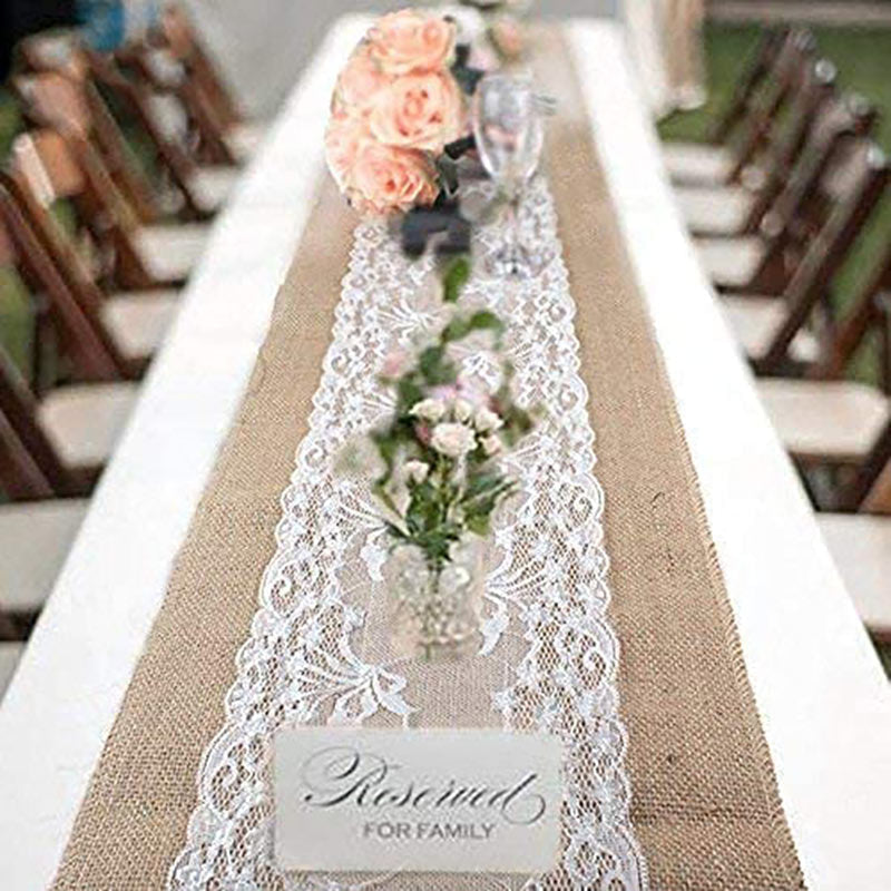 Lofaris Rustic Natural Jute Lace Banquet Table Runner Decor