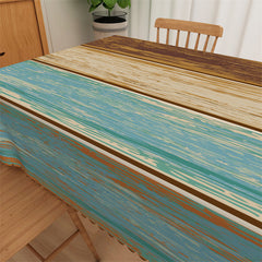 Lofaris Rustic Wood Texture Teal Green Brown Tablecloth